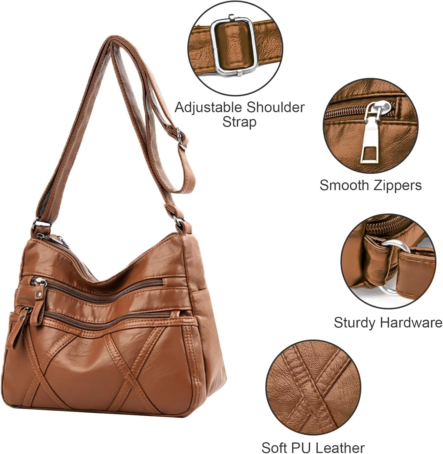 Crossbody Bag for Women Lightweight Shoulder Bags Ladies Soft PU Leather Handbags Multi Pocket Messenger Bags