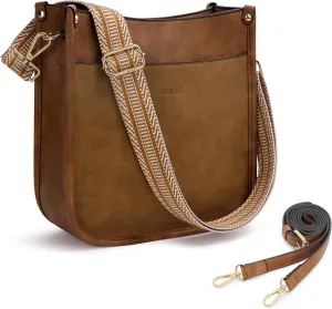 Crossbody Bag for Women Trendy Vegan Leather Hobo Handbags With 2PCS Adjustable Guitar Strap Shoulder Purse For Women…