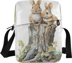 Crossbody Bag Messenger Bag for Women Men Purse Shoulder Bag Satchel Bag with Adjustable Strap 214B9223easter Bunny Rabbit Tree Stump