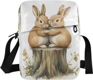 Crossbody Bag Messenger Bag for Women Men Purse Shoulder Bag Satchel Bag with Adjustable Strap 214B9224easter Bunny Rabbit Tree Stump