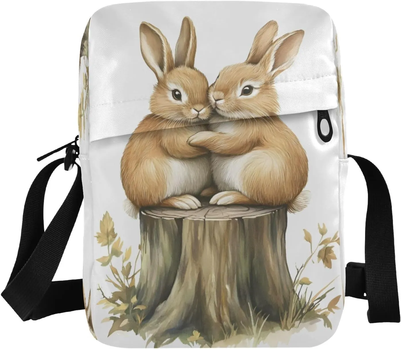 Crossbody Bag Messenger Bag for Women Men Purse Shoulder Bag Satchel Bag with Adjustable Strap 214B9224easter Bunny Rabbit Tree Stump