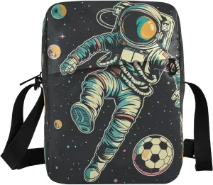 Crossbody Bag Space Astronaut Playing Soccer Messenger Bag for Women Men Purse Shoulder Bag Satchel Bag with Adjustable Strap 202b6295