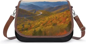 Crossbody Bag,Blue Ridge Parkway Mountains Print Leather Crossbody Bag,flapover Crossbody Bag,crossover Shoulder Bag with Adjustable Strap & Flip