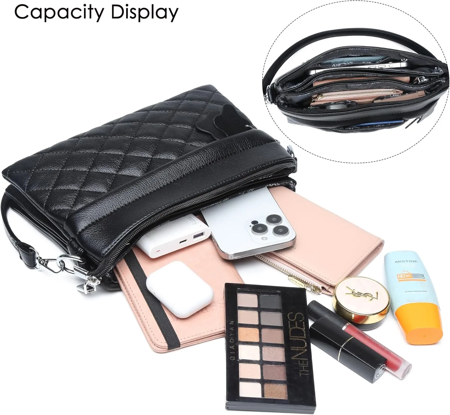 Crossbody Bags for Women Handbags, PU leather satchel Shoulder Bag Tote Bag Clutch Purse (Black)