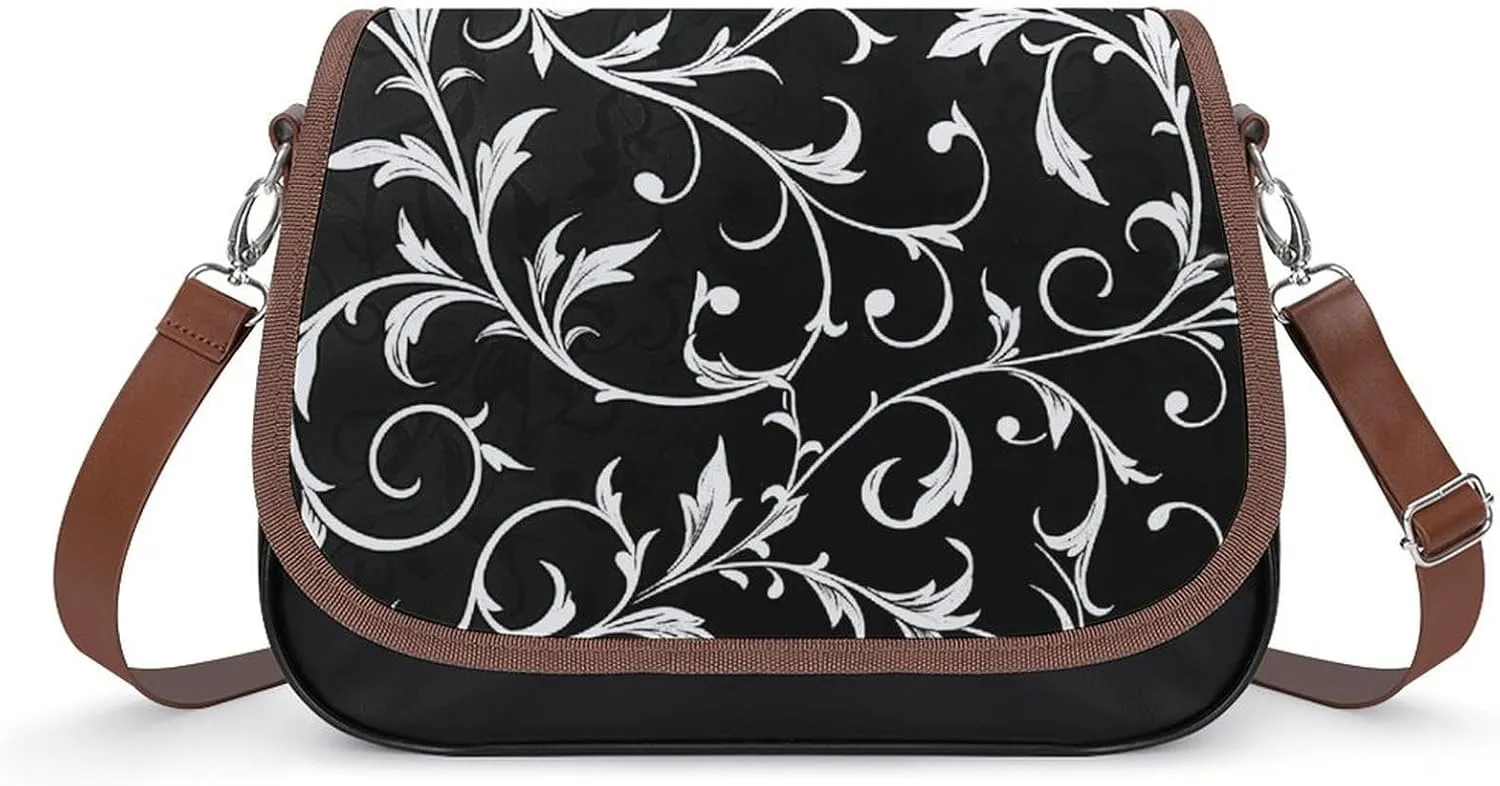 Crossbody Bags for Women Purses Handbags for Women White Leaf Swirl Printed Sling Bag