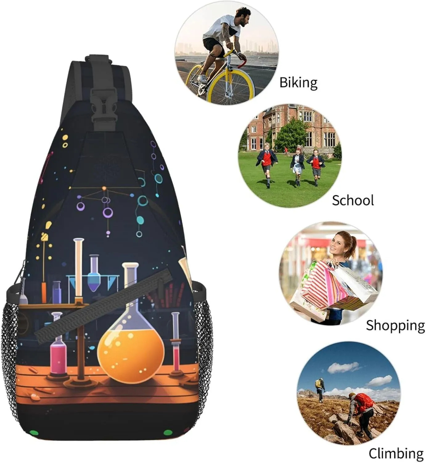 Crossbody Bags, Science Party Printed Fanny Pack,Sling Backpack,Multipurpose Crossbody Shoulder Bag Travel Daypack