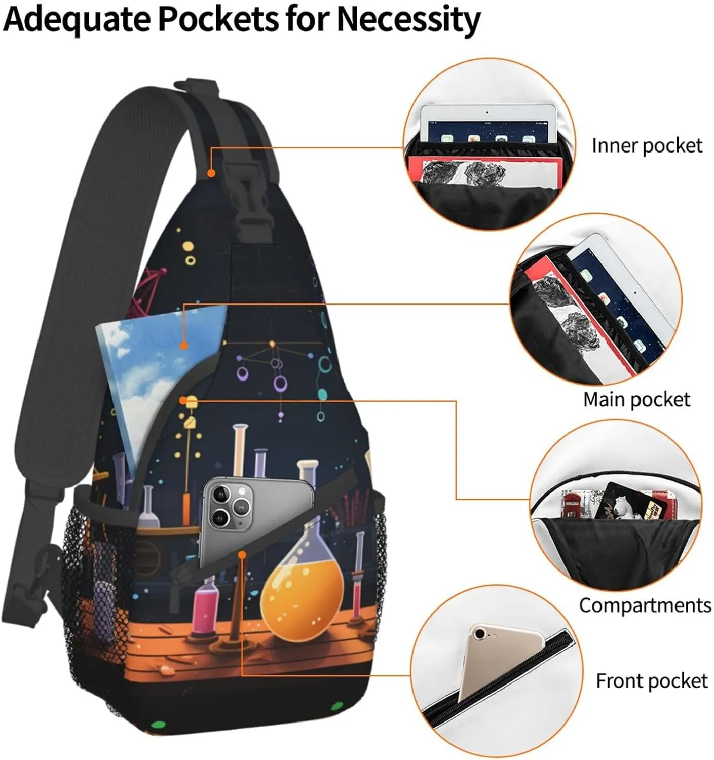 Crossbody Bags, Science Party Printed Fanny Pack,Sling Backpack,Multipurpose Crossbody Shoulder Bag Travel Daypack