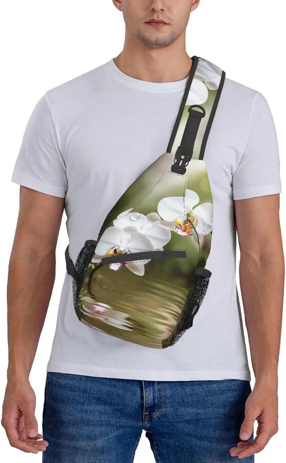 Crossbody Bags, White Orchid In The Pond Printed Fanny Pack,Sling Backpack,Multipurpose Crossbody Shoulder Bag Travel Daypack
