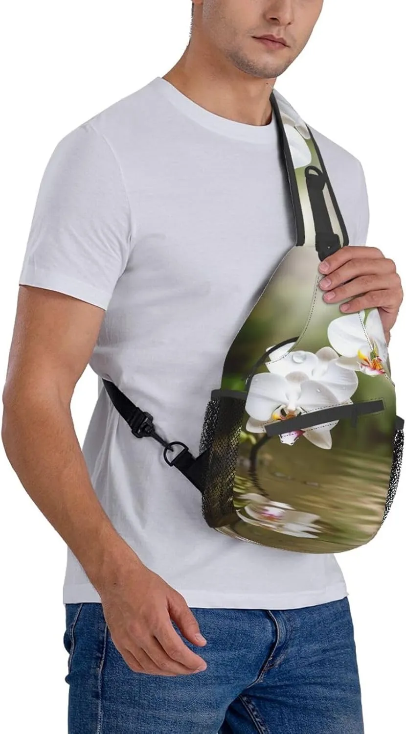 Crossbody Bags, White Orchid In The Pond Printed Fanny Pack,Sling Backpack,Multipurpose Crossbody Shoulder Bag Travel Daypack
