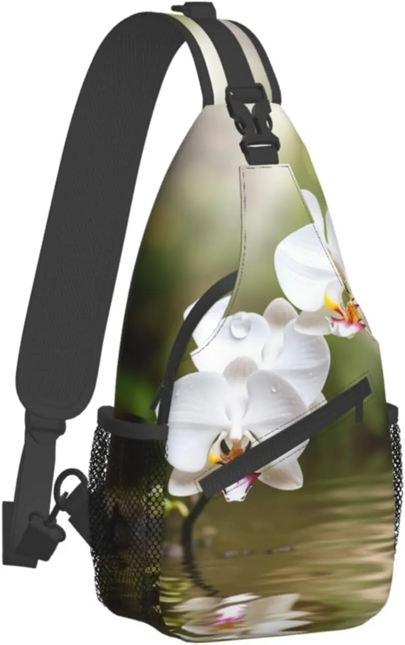 Crossbody Bags, White Orchid In The Pond Printed Fanny Pack,Sling Backpack,Multipurpose Crossbody Shoulder Bag Travel Daypack