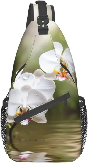 Crossbody Bags, White Orchid In The Pond Printed Fanny Pack,Sling Backpack,Multipurpose Crossbody Shoulder Bag Travel Daypack