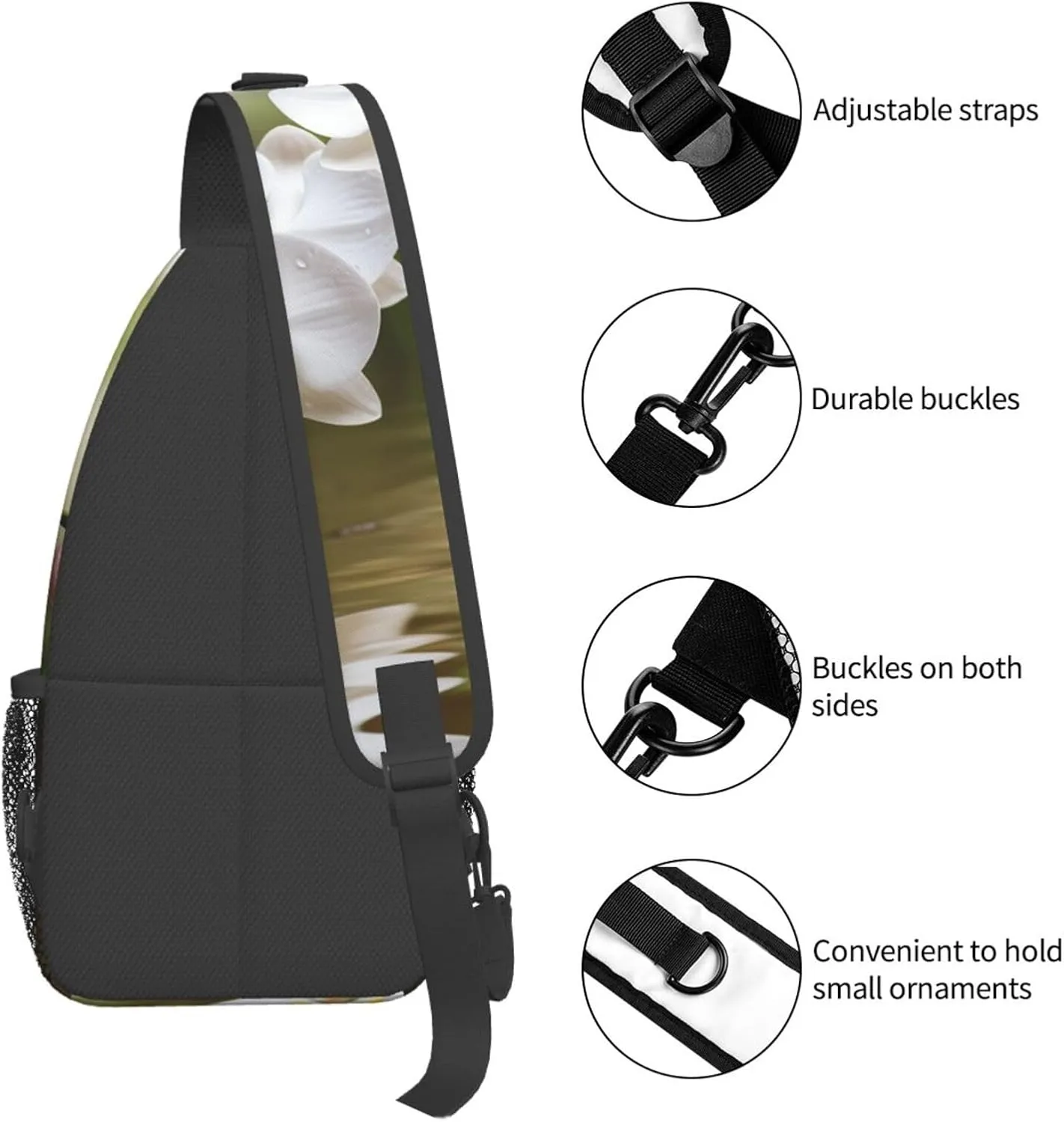 Crossbody Bags, White Orchid In The Pond Printed Fanny Pack,Sling Backpack,Multipurpose Crossbody Shoulder Bag Travel Daypack