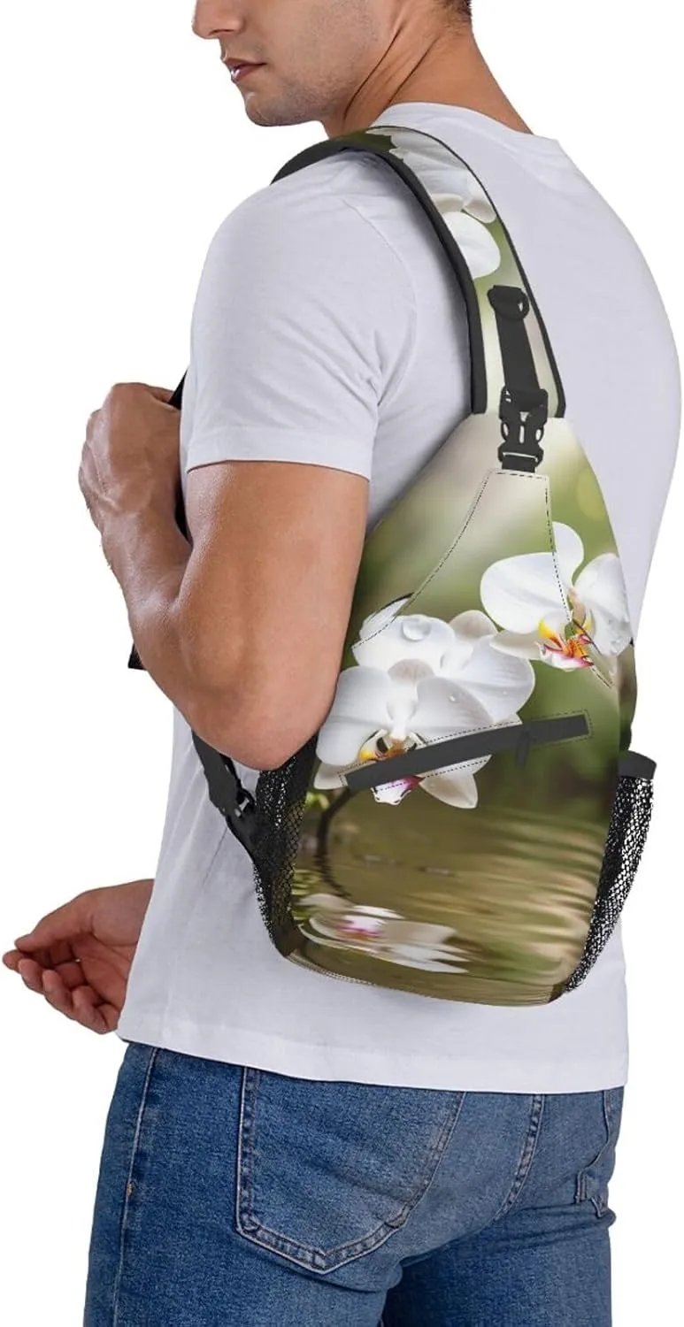 Crossbody Bags, White Orchid In The Pond Printed Fanny Pack,Sling Backpack,Multipurpose Crossbody Shoulder Bag Travel Daypack