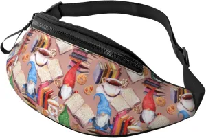Crossbody Fanny Packs for Women Men - Gnomes Books Tea Cups Running Belt Bag Travel Waist Bag for Women Mens