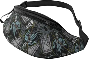 Crossbody Fanny Packs for Women Men - Grim Reaper Tombstones Pattern Running Belt Bag Travel Waist Bag for Women Mens