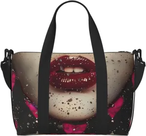 Crown and Lips Printed Travel Duffel Bag for Men Women Shoulder Weekender Overnight Bags for for Beach Swim Sports Gym