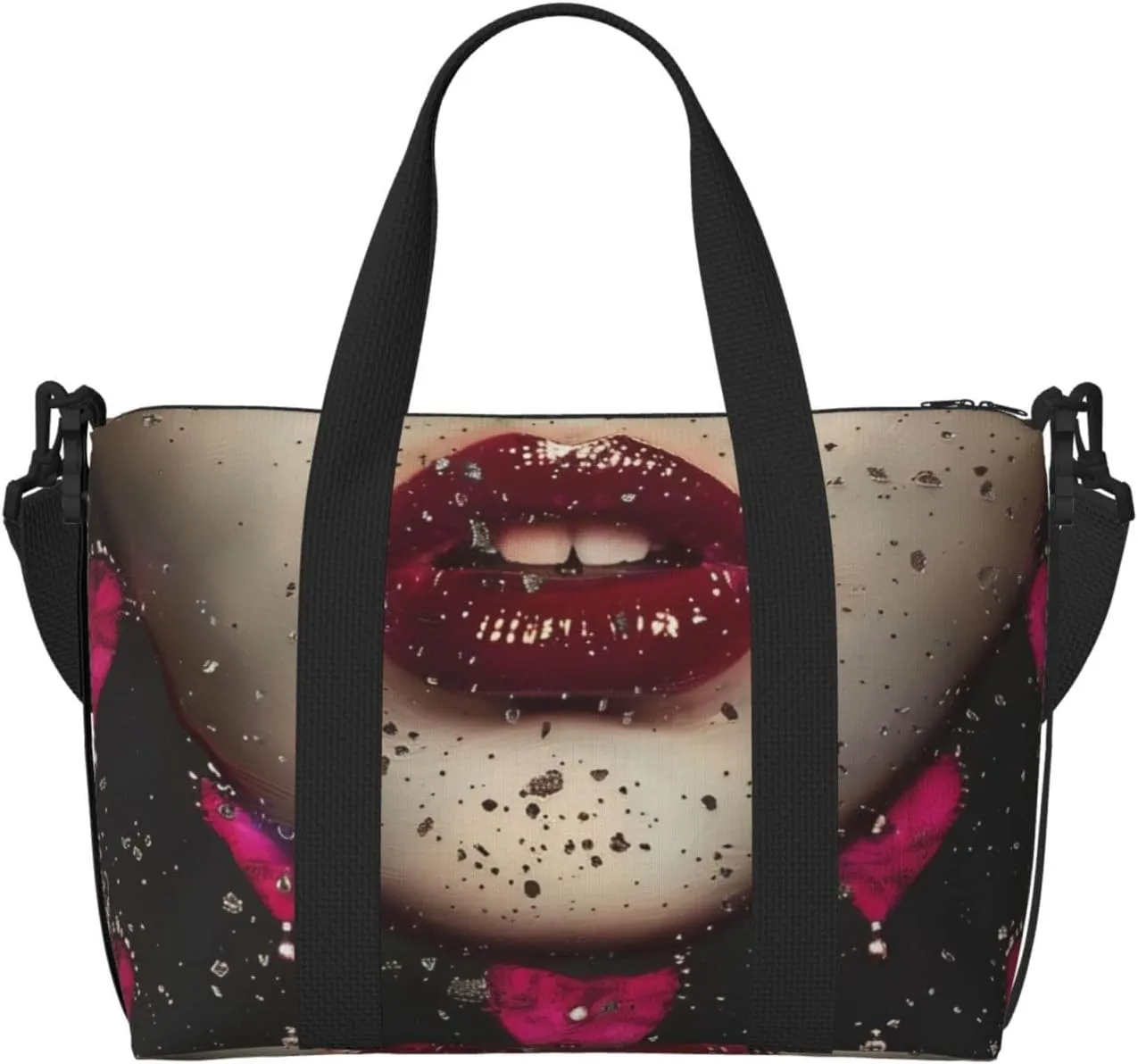 Crown and Lips Printed Travel Duffel Bag for Men Women Shoulder Weekender Overnight Bags for for Beach Swim Sports Gym