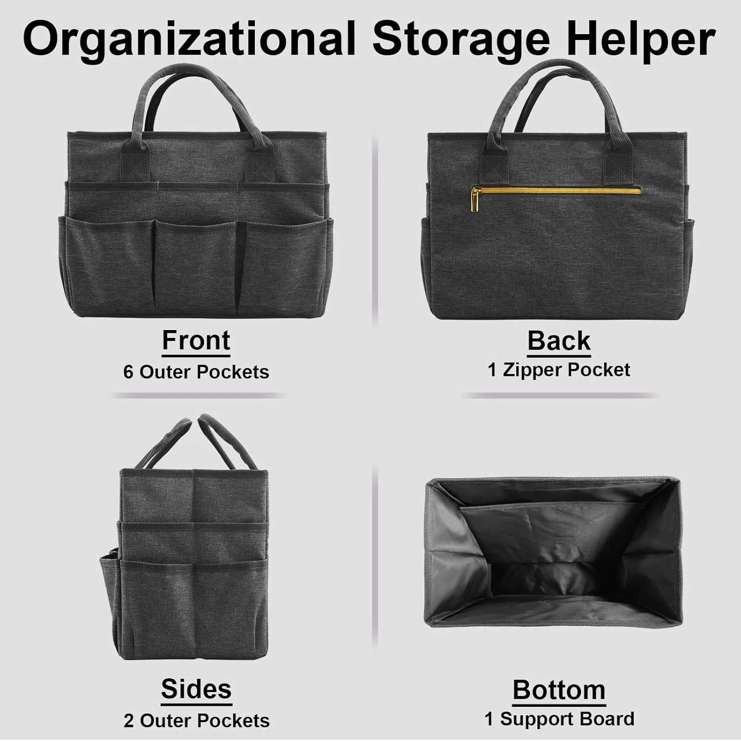 Cupohus Art Organizer Craft Storage Tote Bag with Pockets and Handles, Oxford Fabric Carrying Caddy for Teacher, Officer, Artist, Students, Traveler, and more –Grey