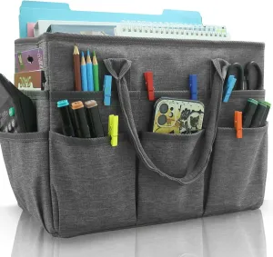 Cupohus Art Organizer Craft Storage Tote Bag with Pockets and Handles, Oxford Fabric Carrying Caddy for Teacher, Officer, Artist, Students, Traveler, and more –Grey