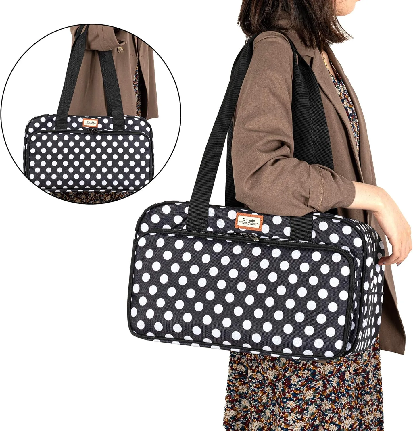 CURMIO Yarn Storage Bag, Knitting Tote Bag for Crochet Hooks, Knitting Project and Accessories, Ideal for Crochet Beginners and Knitting Lovers, Bag Only, Dots