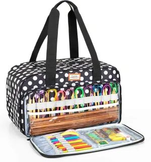 CURMIO Yarn Storage Bag, Knitting Tote Bag for Crochet Hooks, Knitting Project and Accessories, Ideal for Crochet Beginners and Knitting Lovers, Bag Only, Dots