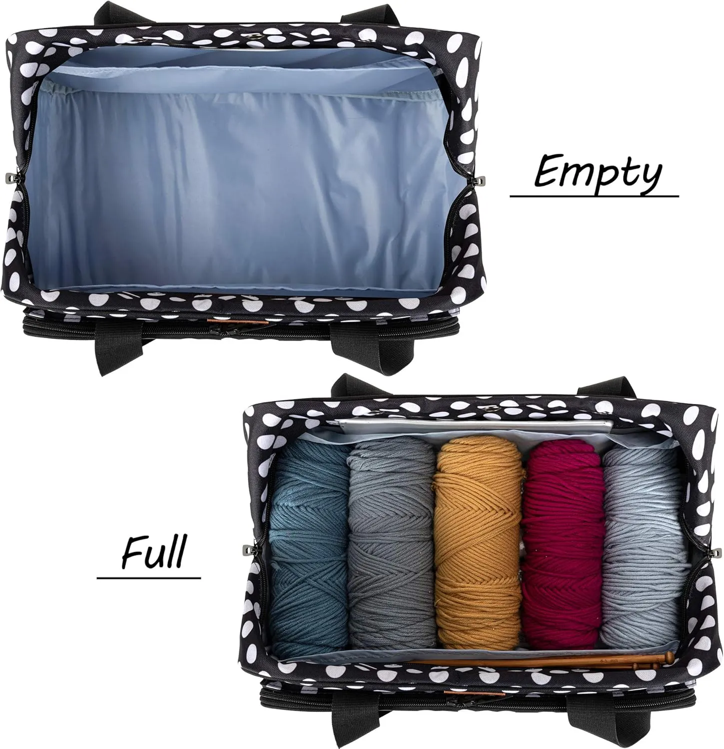CURMIO Yarn Storage Bag, Knitting Tote Bag for Crochet Hooks, Knitting Project and Accessories, Ideal for Crochet Beginners and Knitting Lovers, Bag Only, Dots