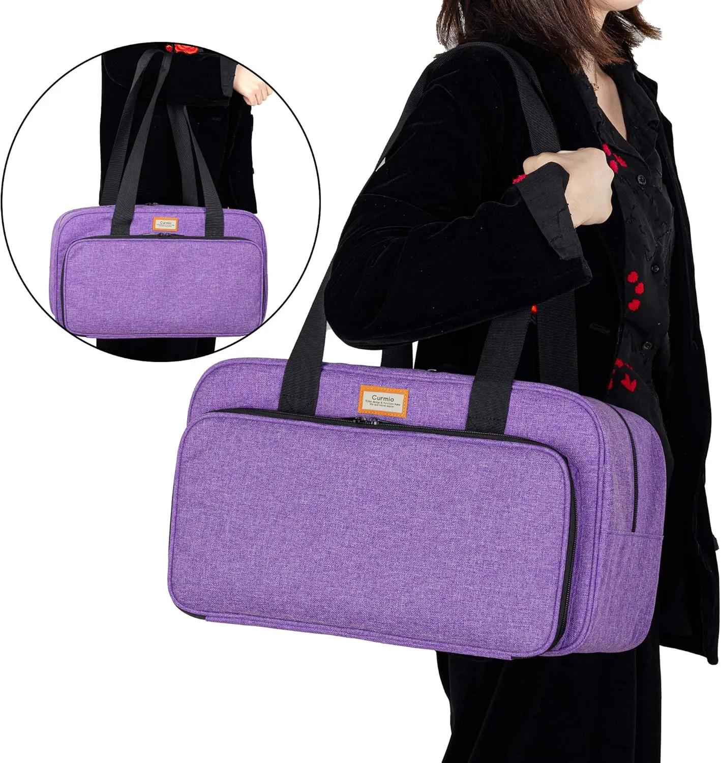 CURMIO Yarn Storage Bag, Knitting Tote Bag For Crochet Hooks, Knitting Project and Accessories, Ideal for Crochet Beginners and Knitting Lovers, Bag Only, Purple