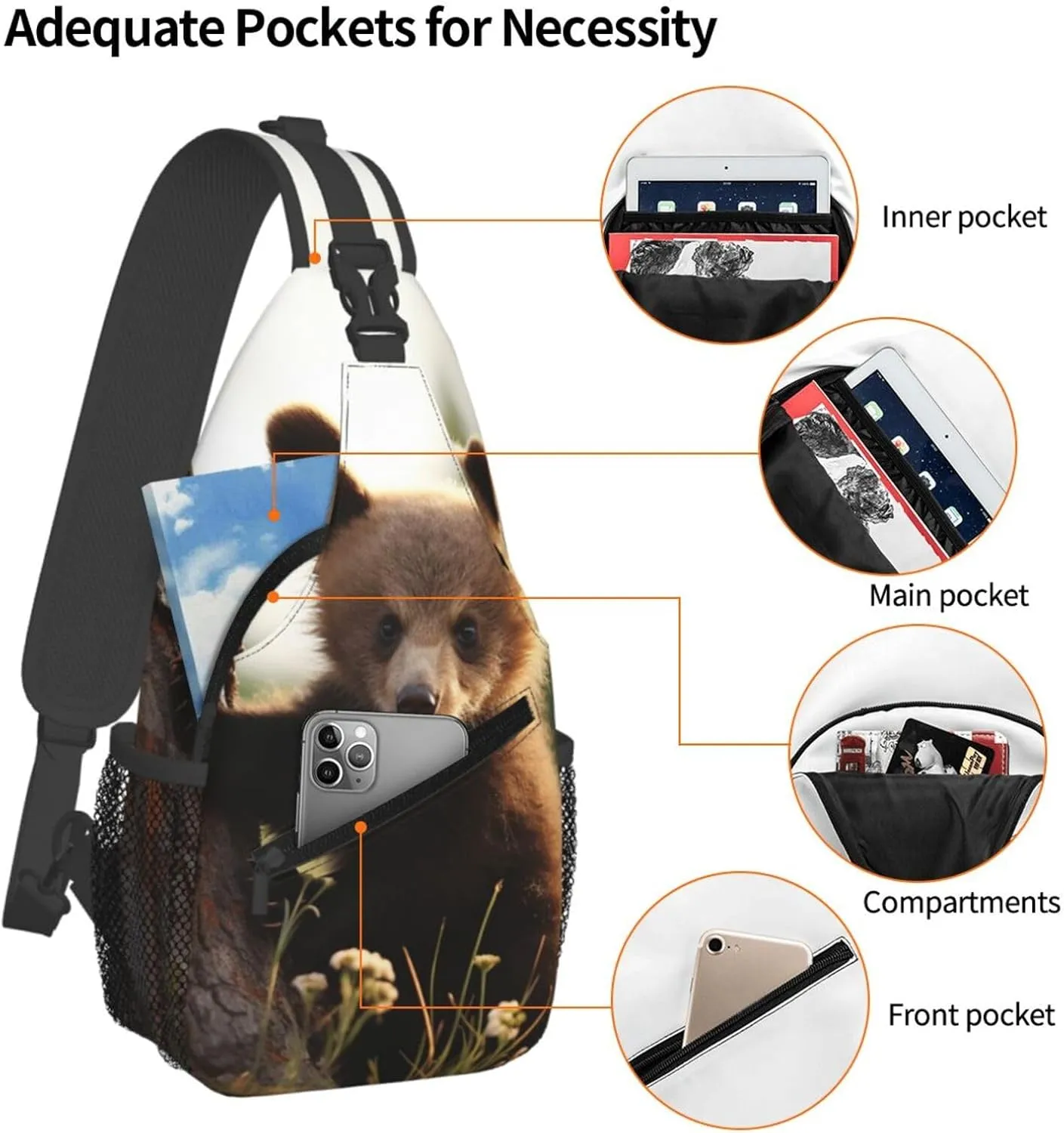 Cute Bear Sling Bag Backpack For Men Cross Chest Bag Crossbody Shoulder Bag Travel Hiking Daypack