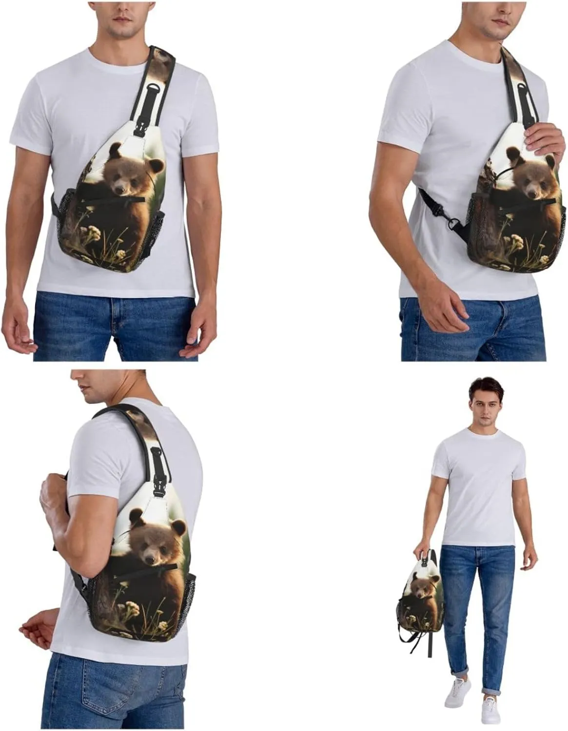 Cute Bear Sling Bag Backpack For Men Cross Chest Bag Crossbody Shoulder Bag Travel Hiking Daypack