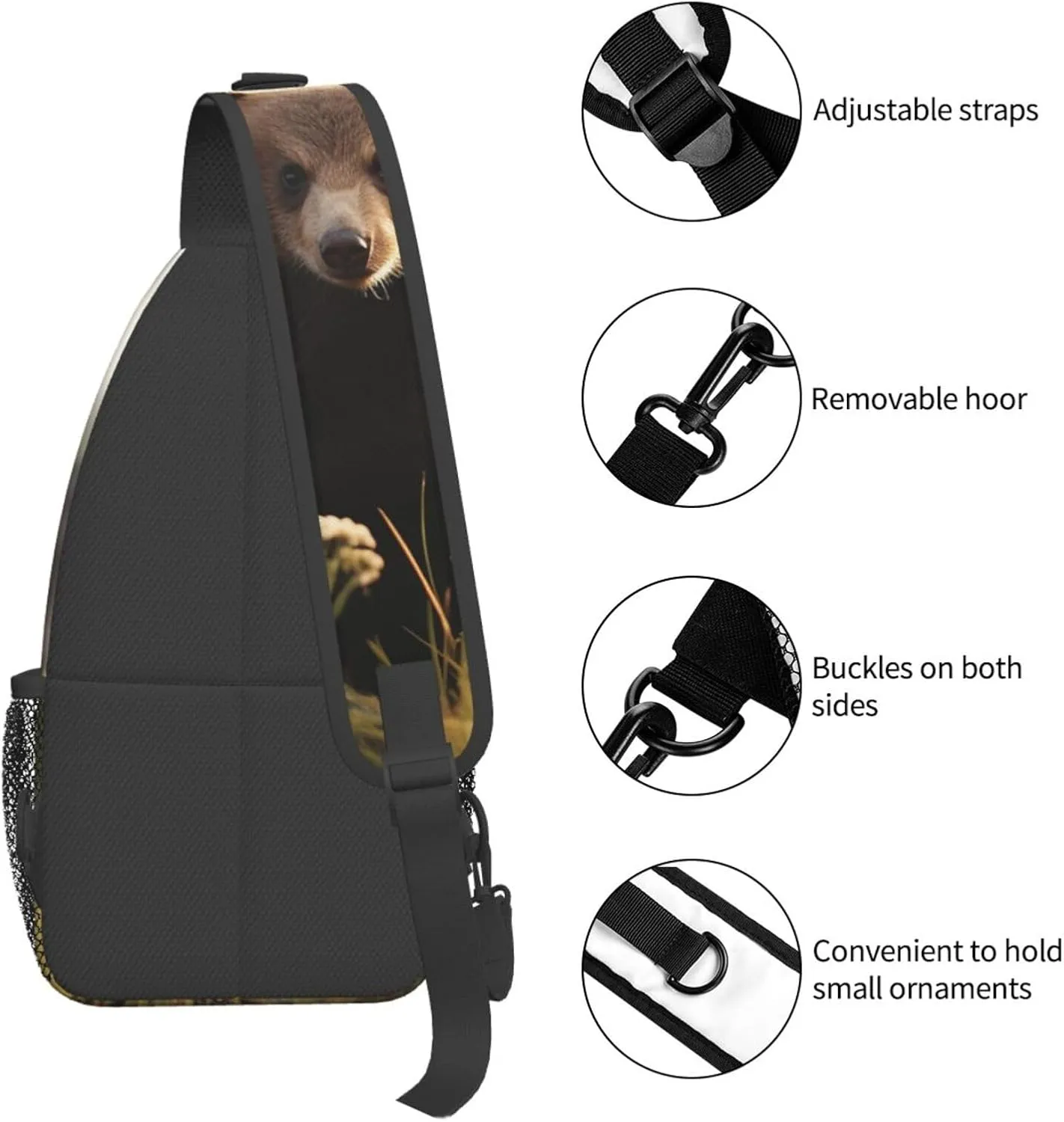 Cute Bear Sling Bag Backpack For Men Cross Chest Bag Crossbody Shoulder Bag Travel Hiking Daypack
