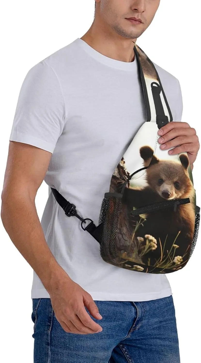 Cute Bear Sling Bag Backpack For Men Cross Chest Bag Crossbody Shoulder Bag Travel Hiking Daypack