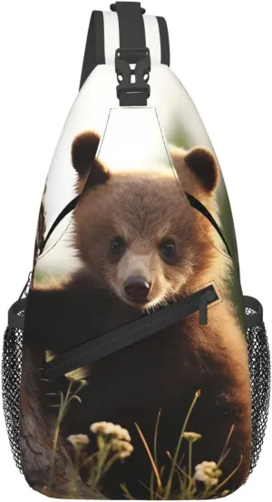 Cute Bear Sling Bag Backpack For Men Cross Chest Bag Crossbody Shoulder Bag Travel Hiking Daypack