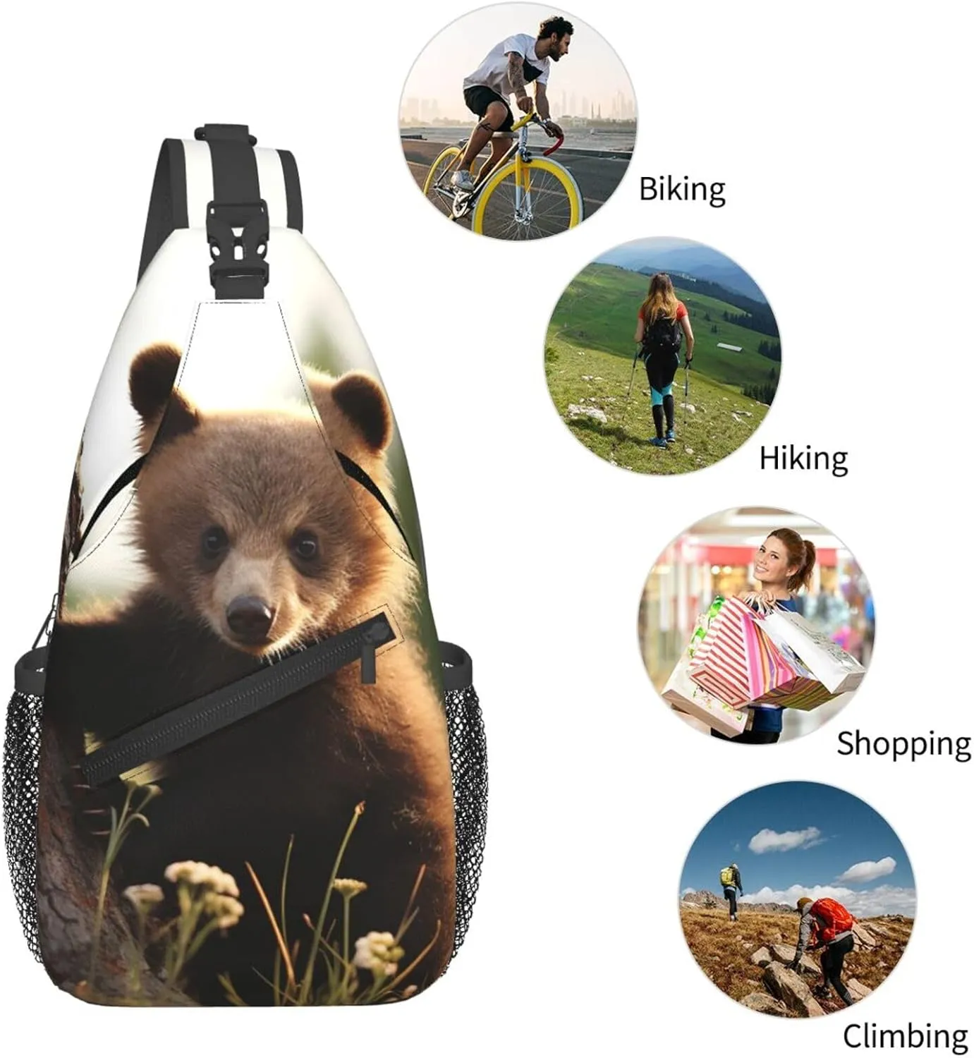 Cute Bear Sling Bag Backpack For Men Cross Chest Bag Crossbody Shoulder Bag Travel Hiking Daypack