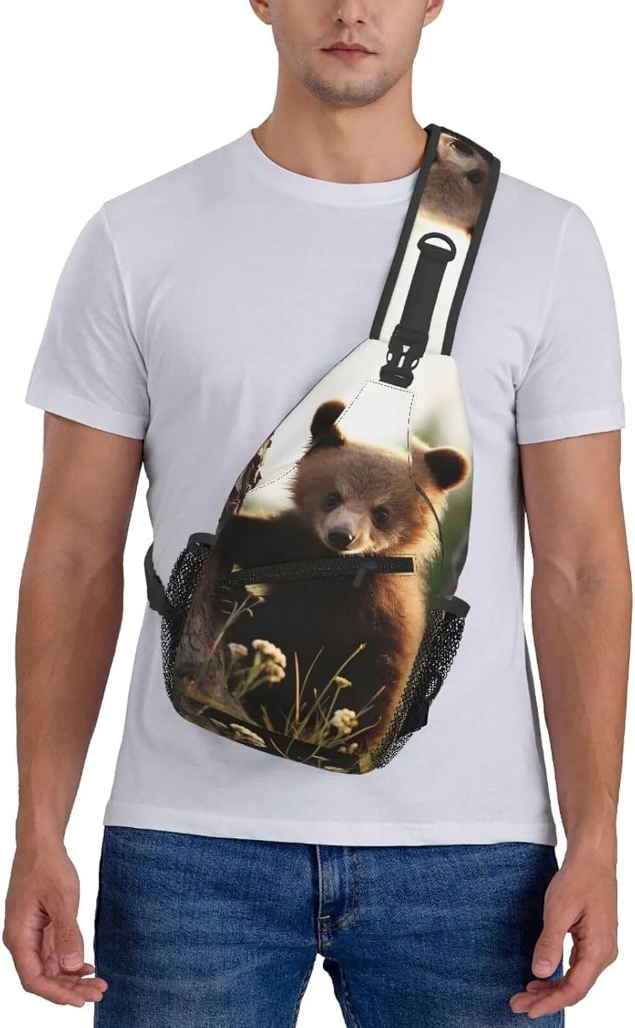 Cute Bear Sling Bag Backpack For Men Cross Chest Bag Crossbody Shoulder Bag Travel Hiking Daypack