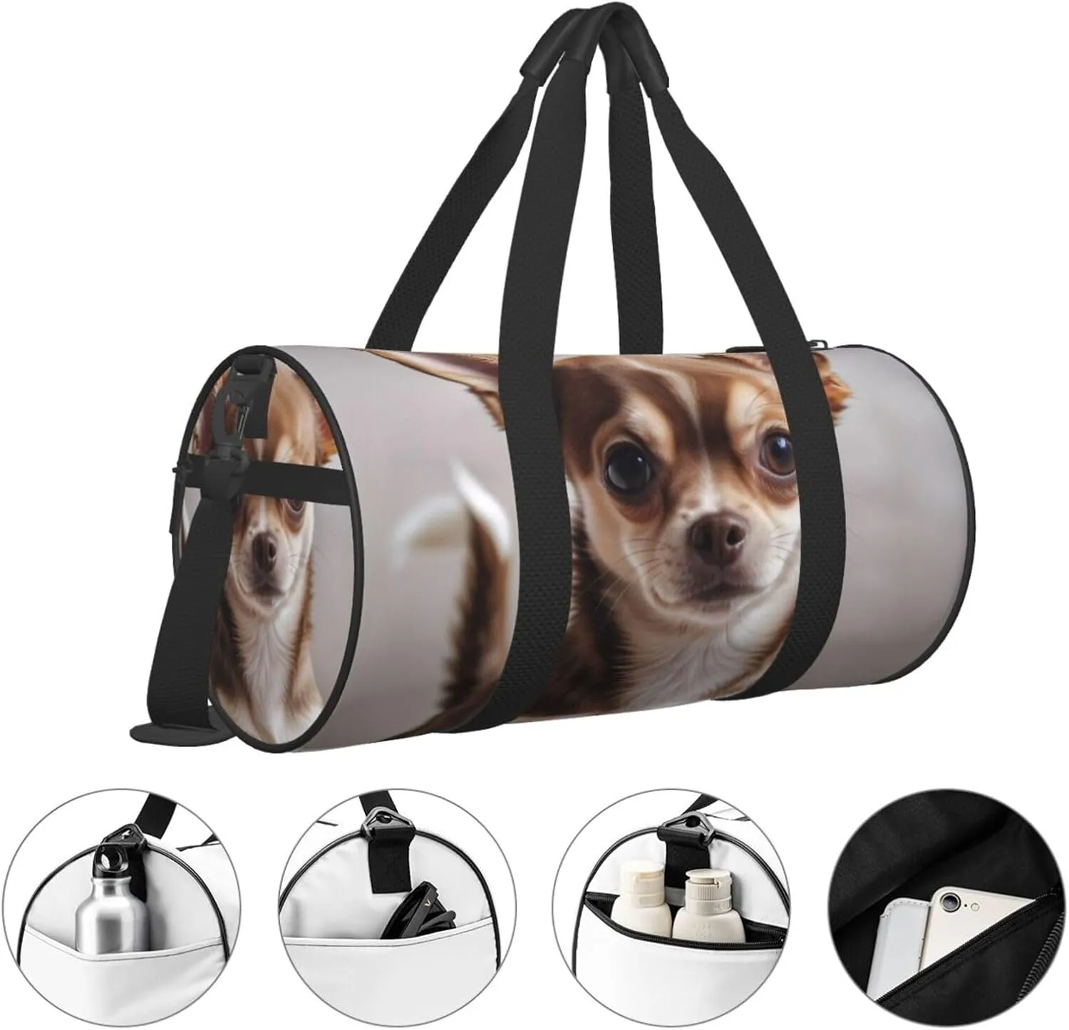 Cute Chihuahua Printed Travel Bag,Round Personal Item Storage bag,Foldie Duffel Bag for Traveling Vacation,Fitness,Sports