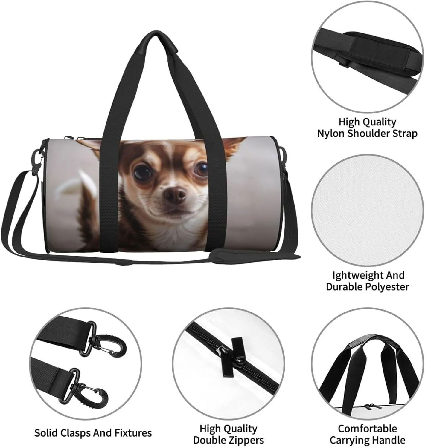 Cute Chihuahua Printed Travel Bag,Round Personal Item Storage bag,Foldie Duffel Bag for Traveling Vacation,Fitness,Sports