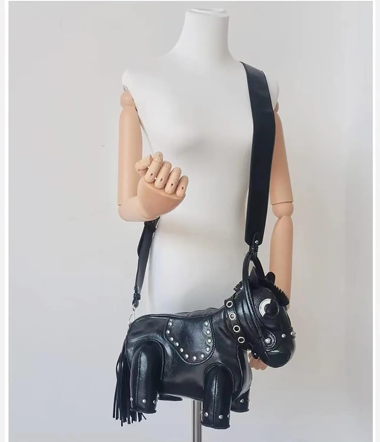 Cute Horse Shape Crossbody Bag Funny Purse Women Men Cartoon Animal Shoulder Bag Unique PVC Ladies Clutch Rivet Handbags