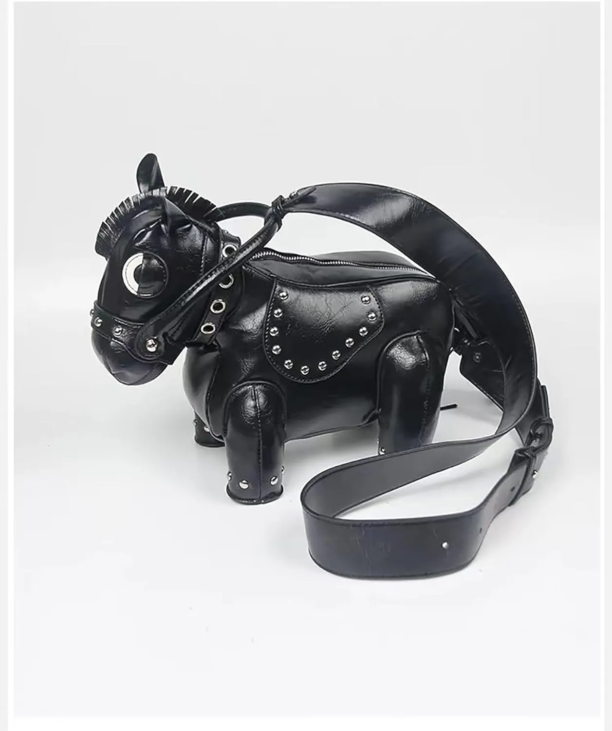 Cute Horse Shape Crossbody Bag Funny Purse Women Men Cartoon Animal Shoulder Bag Unique PVC Ladies Clutch Rivet Handbags