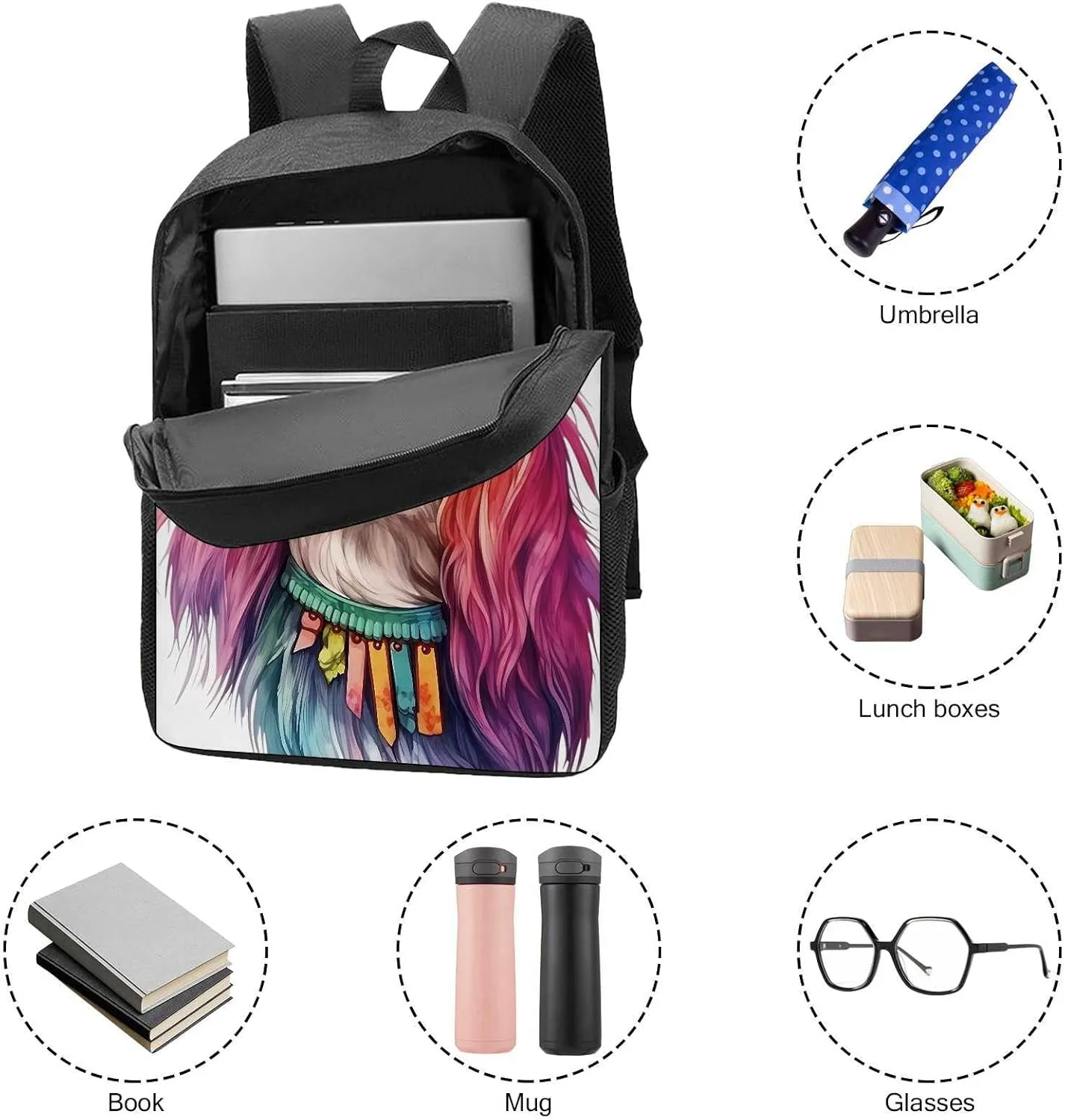 Cute Laptop Backpack Watercolor Happy Norwegian Buhund Dog Shoulder Bags Travel Backpack 17 Inch Black