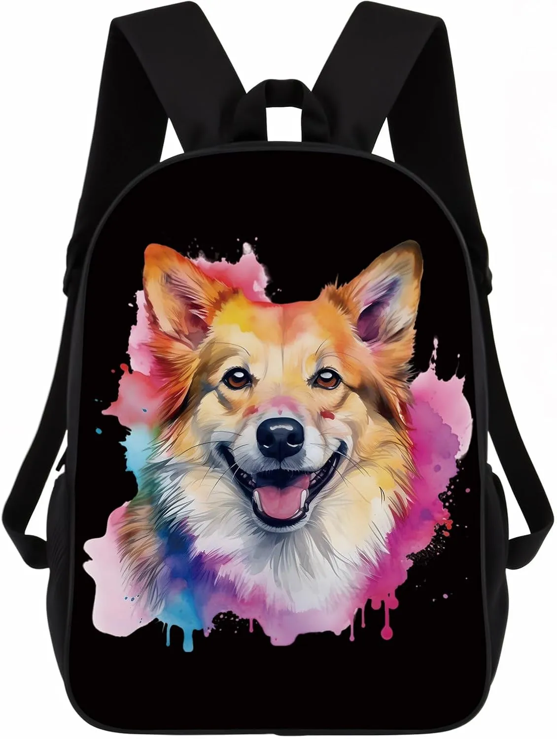 Cute Laptop Backpack Watercolor Happy Norwegian Buhund Dog Shoulder Bags Travel Backpack 17 Inch Black