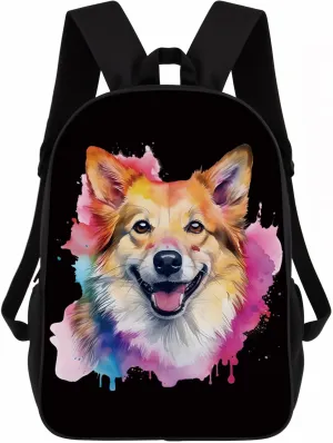 Cute Laptop Backpack Watercolor Happy Norwegian Buhund Dog Shoulder Bags Travel Backpack 17 Inch Black