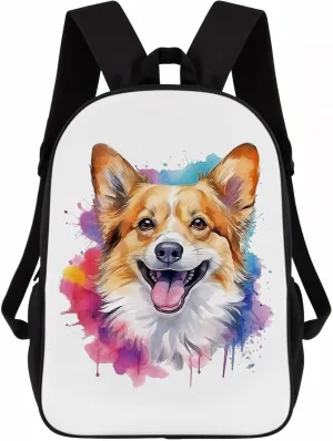 Cute Laptop Backpack Watercolor Norwegian Lundehund Dog Shoulder Bags Travel Backpack 17 Inch White