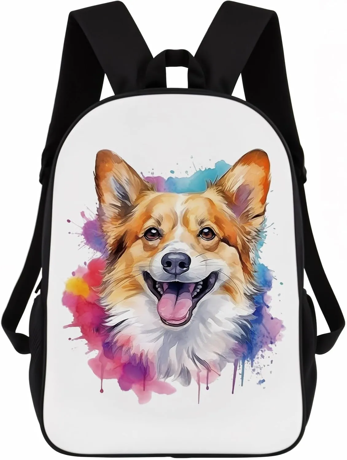 Cute Laptop Backpack Watercolor Norwegian Lundehund Dog Shoulder Bags Travel Backpack 17 Inch White