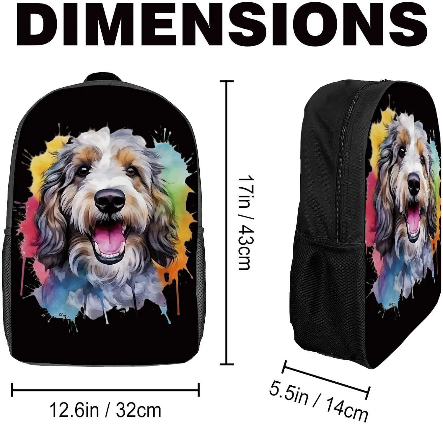 Cute Laptop Backpack Watercolor Norwegian Lundehund Dog Shoulder Bags Travel Backpack 17 Inch White