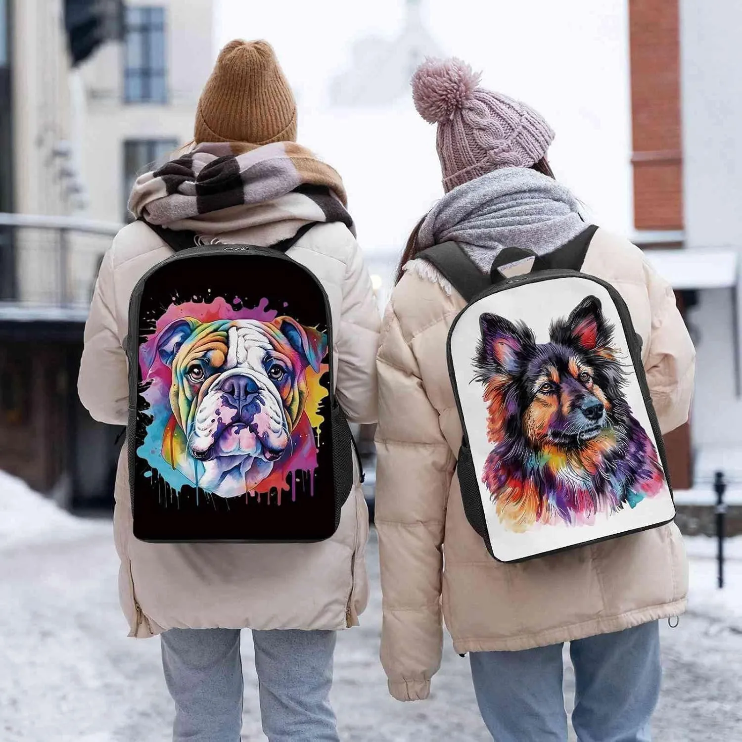 Cute Laptop Backpack Watercolor Norwegian Lundehund Dog Shoulder Bags Travel Backpack 17 Inch White