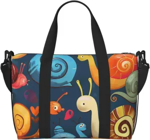 Cute Snail Printed Travel Duffel Bag for Men Women Shoulder Weekender Overnight Bags for for Beach Swim Sports Gym