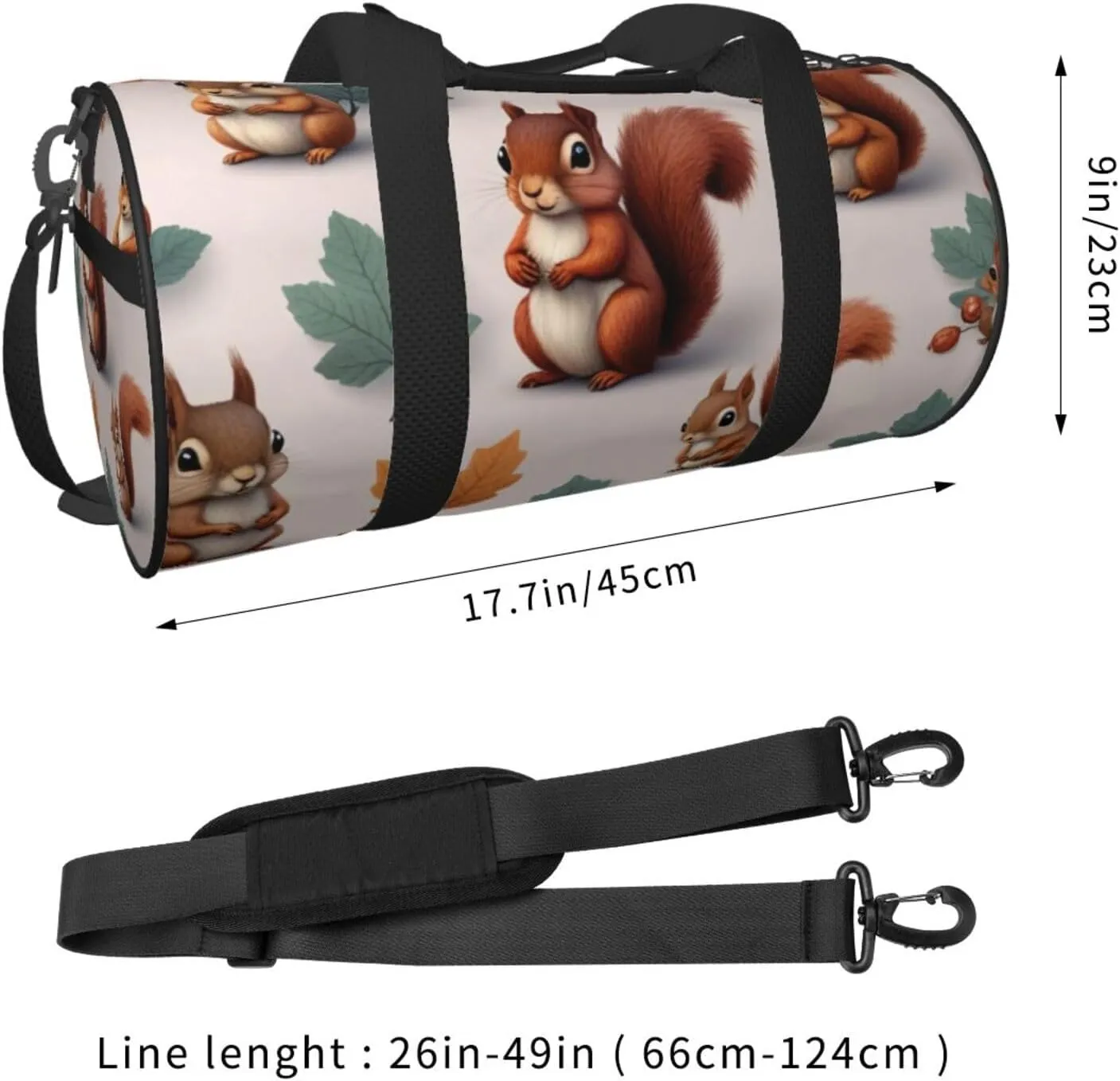 Cute Squirrels Printed Travel Bag,Round Personal Item Storage bag,Foldie Duffel Bag for Traveling Vacation,Fitness,Sports