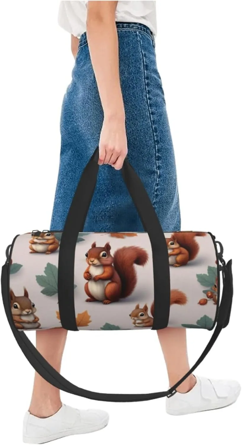 Cute Squirrels Printed Travel Bag,Round Personal Item Storage bag,Foldie Duffel Bag for Traveling Vacation,Fitness,Sports