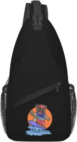 Cute Surfer Dog Crossbody Bags For Women Men Chest Backpack Gym Shoulder Bag Travel Outdoor Sports Casual Crossbody Bags