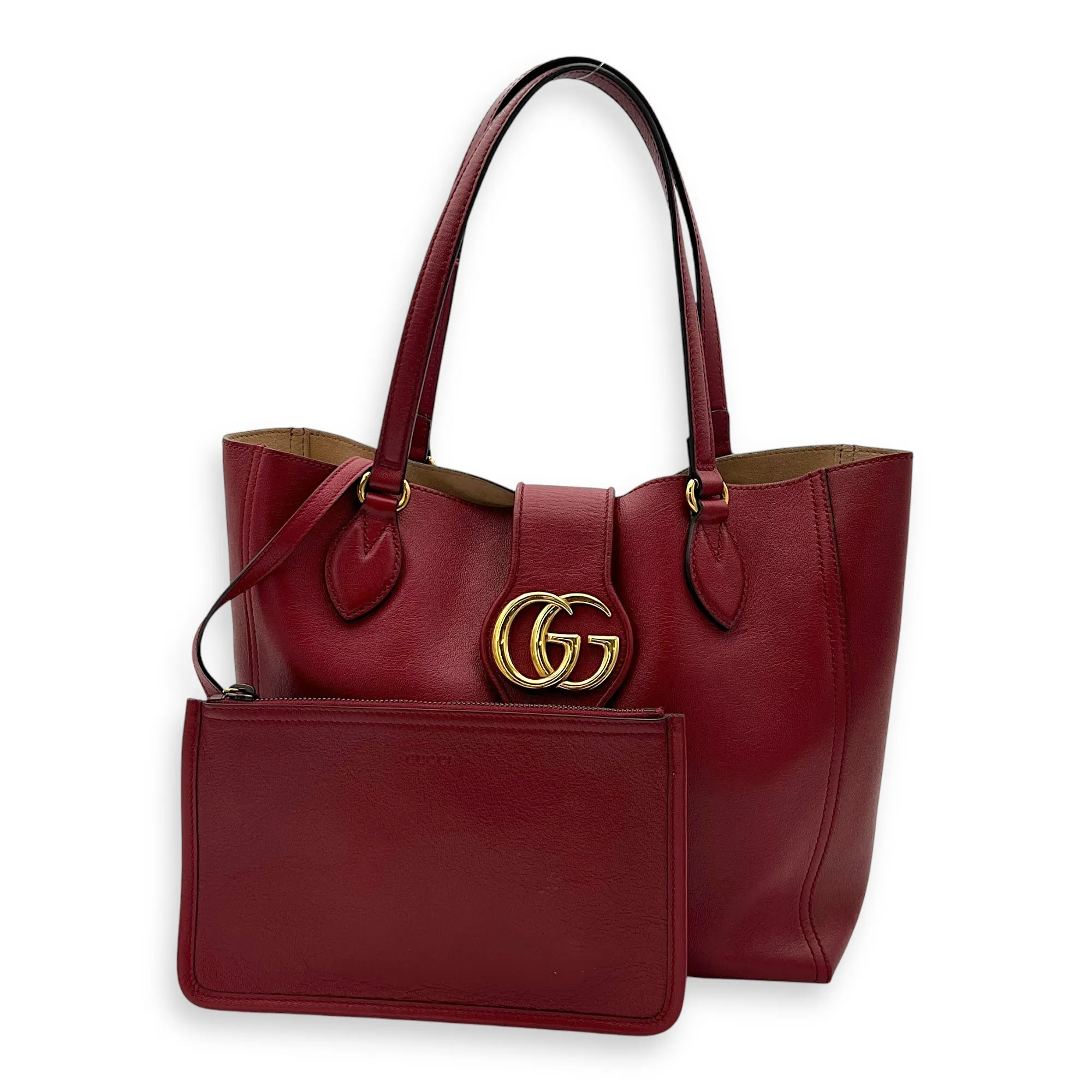 Dahlia Red Tote Bag in Calfskin, Gold hardware